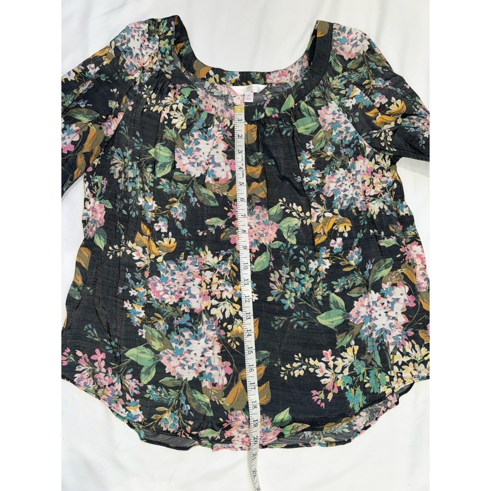 Lauren Conrad Womens Top Medium Floral Pleated Blouse Multicolor 3/4 Sleeve - Picture 9 of 10